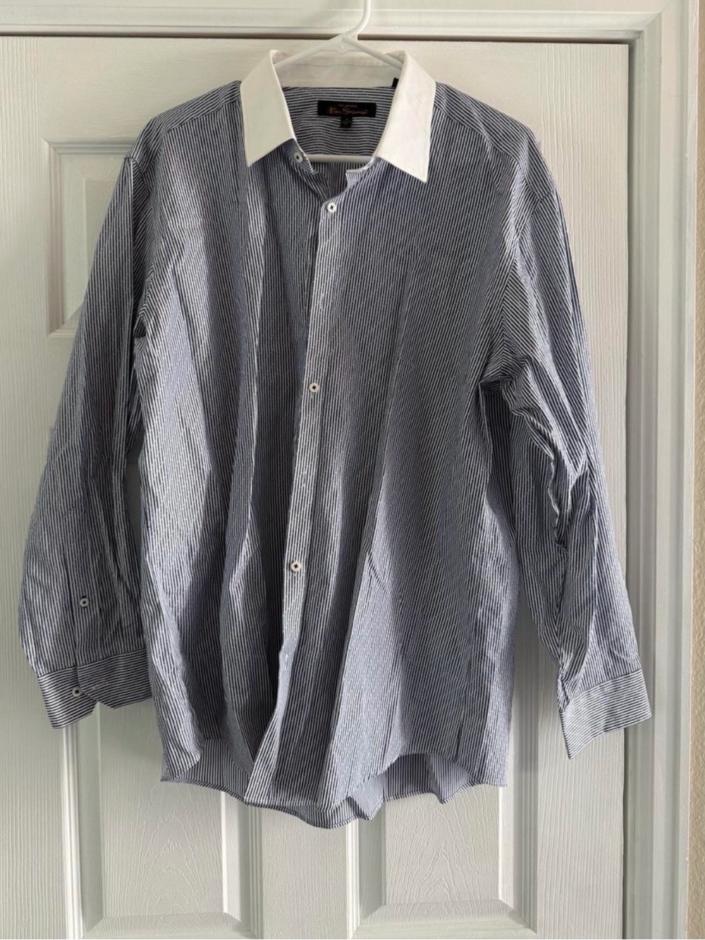 Ben Sherman Men’s XL 17 32/33 Blue Stripe Contrast Collar Dress Shirt